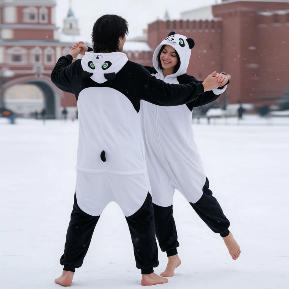 Onesie Panda Cartoon Animal Union Sleepwear Couple Winter Home Halloween Panda