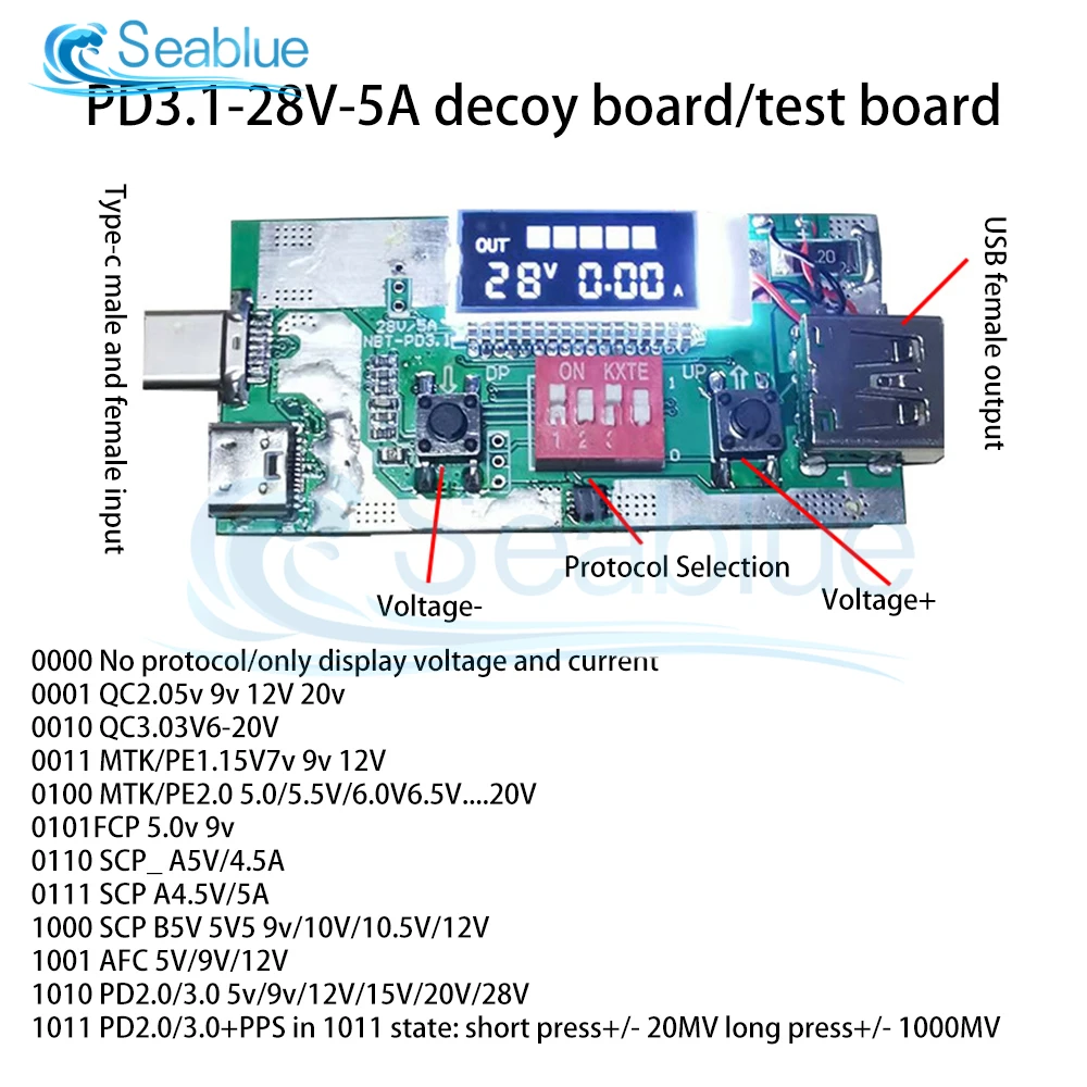 Type-C USB Tester Current Voltage Meter Multi-Function PD3.1 Fast Charging Protocol Tester Ammeter Digital Monitor 6-20V 5A