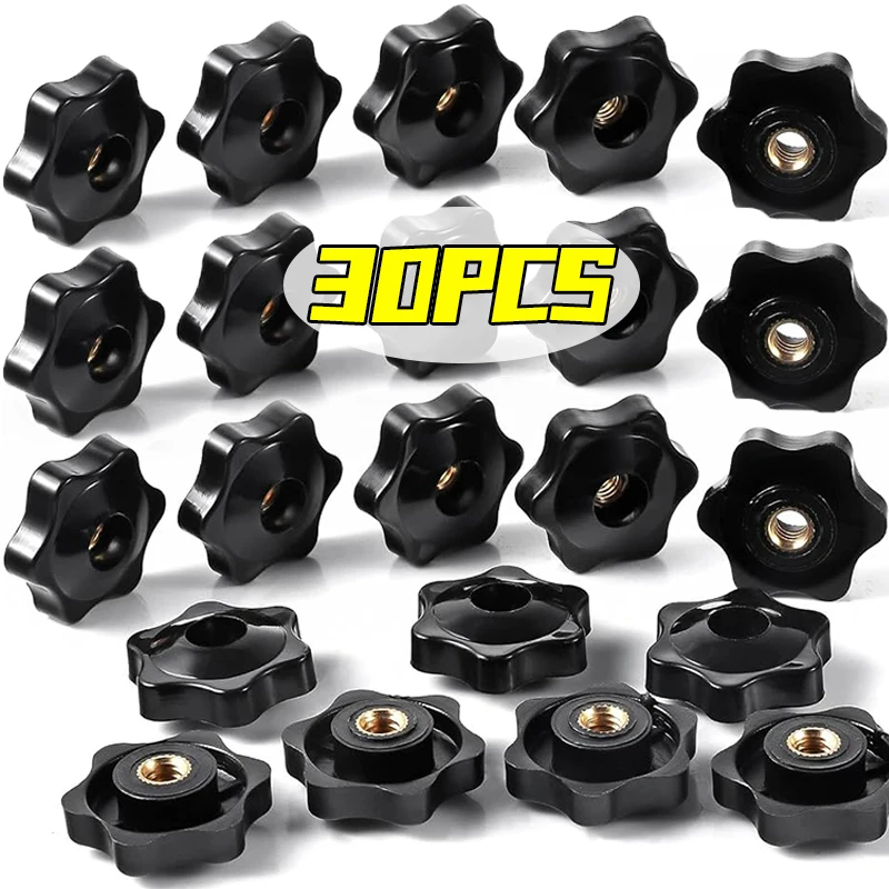 30/5PCS M4/M5/M6/M8 Hex Star Tightening Plastic Copper Knob Screws Bolt Thread Clamp Hand Tighten Nut Machine Release Screws