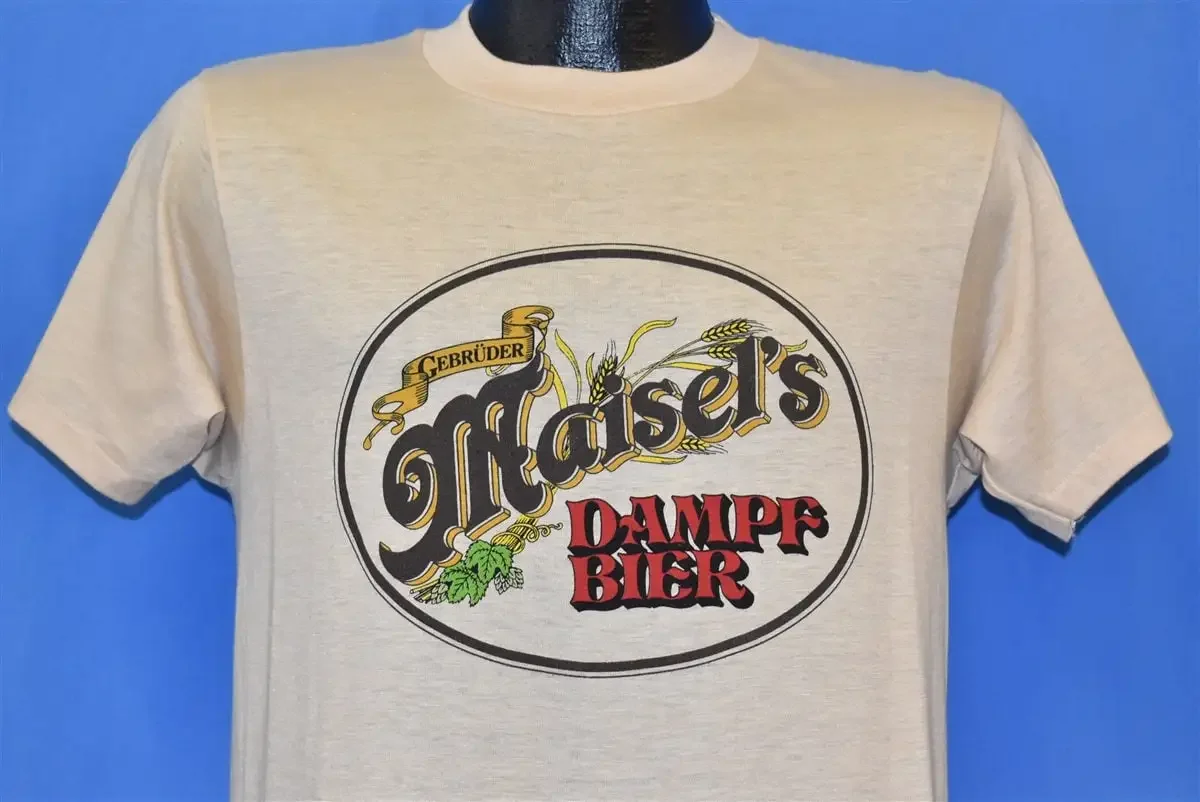 T-shirt avec logo de la bière allemande des années 80 Maisel s Dampf Bier Gebruder, taille moyenne