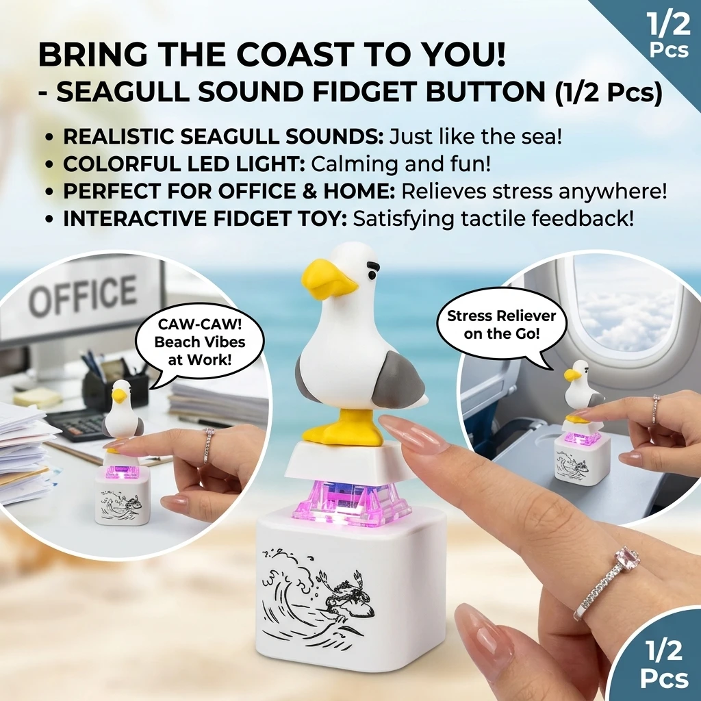 1/2Pcs Funny Mine Seagull Keycap Keychain Luminous Sounding Press Button Stress Relief Fidget Toy Cute Bag Pendant Novelty Gift