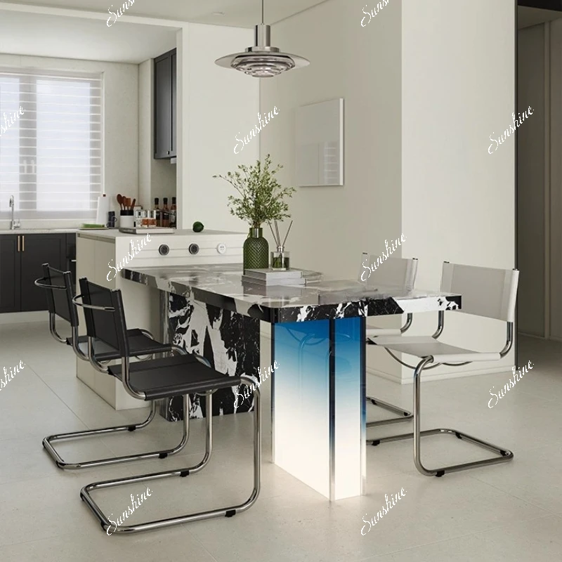 

Slate dining table and chairs modern minimalist small apartment design luminous acrylic