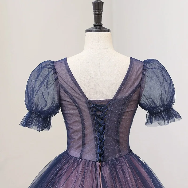 Vestidos De Quinceañera De princesa azul marino, manga corta, cuello en V, apliques De lentejuelas, fiesta dulce 16, 15 Años