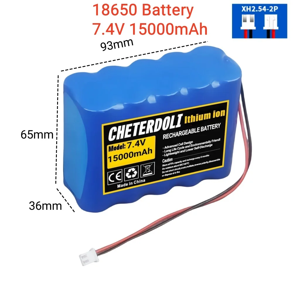 Batterie au lithium 7.4V 18650, 9000mAh/12000mAh, 15000mAh, batterie Rechargeable, panneau de protection pour haut-parleur mégaphone + prise XH-2P