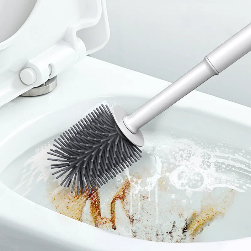 Household wall-hung non-punching silicone toilet brush toilet brush no dead angle toilet cleaning long handle brush