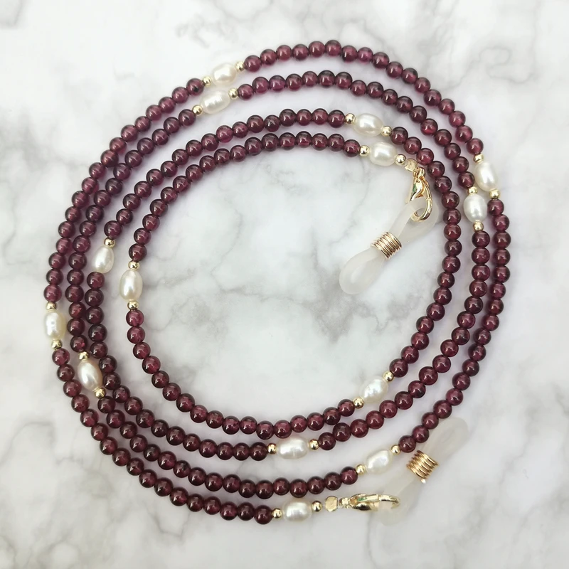 

Lii Ji цепочка для очков из настоящего камня, граната, жемчужные бусины, модные женские уличные солнцезащитные очки, аксессуар, ожерелье, подарочная маска, подвесная веревка