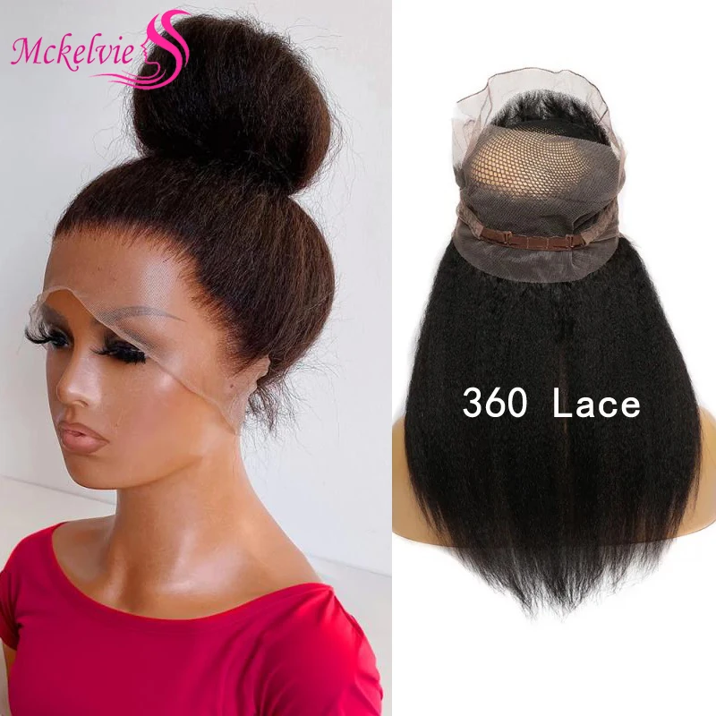 Kinky Straight 360 Lace Frontal Brazilian Remy Hair Yaki Straight Human Hair 360 Lace Closure For Black Women Natural HairLine