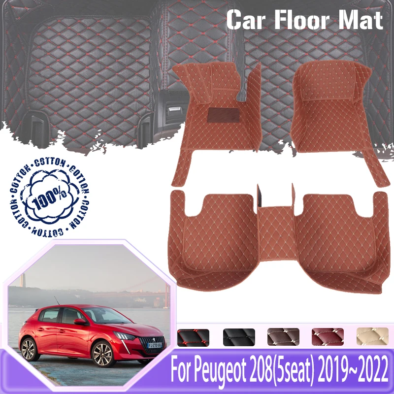 Tapis de sol de voiture en cuir, intérieur de voiture, pour Peugeot 208 P21 2019 2020 2021 2022 5 sièges