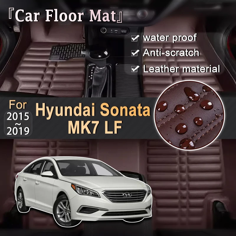 

LHD Car Mat Leather For Hyundai Sonata MK7 LF 2015-2019 2017 2018 Leather Foot Inner Liner Waterproof Carpets Custom Accessories