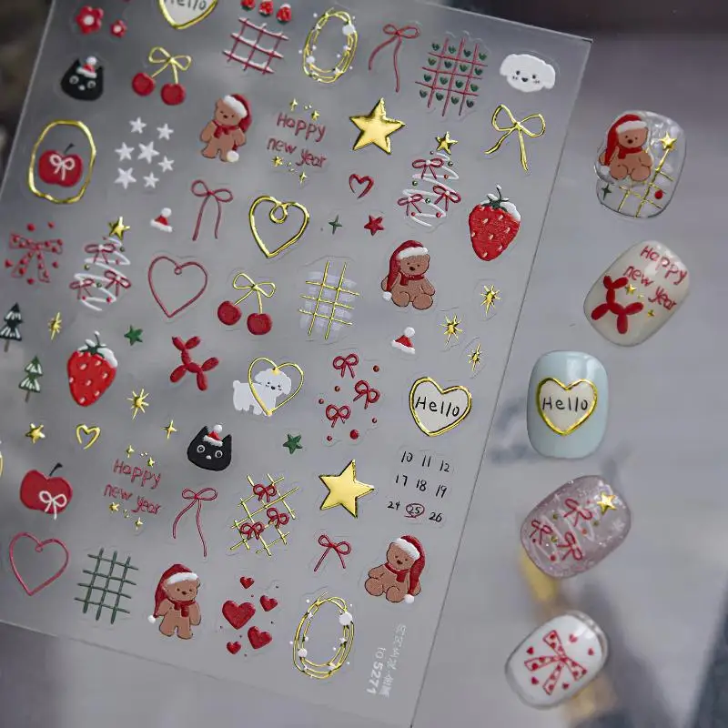 1 Vel Sneeuwvlok Pinguïn Sticker Voor Nagels Leuke Kristallen Bol Kant Rode Hoed Ster Boog Kerstboom Nail Art Stickers decoratie