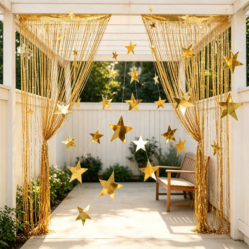 Ensemble de bannières à paillettes étoiles dorées de 4m, parfaites pour les décorations de fête, les cadeaux d'anniversaire, guirlande suspendue en forme d'étoile brillante, 1 à 10 pièces