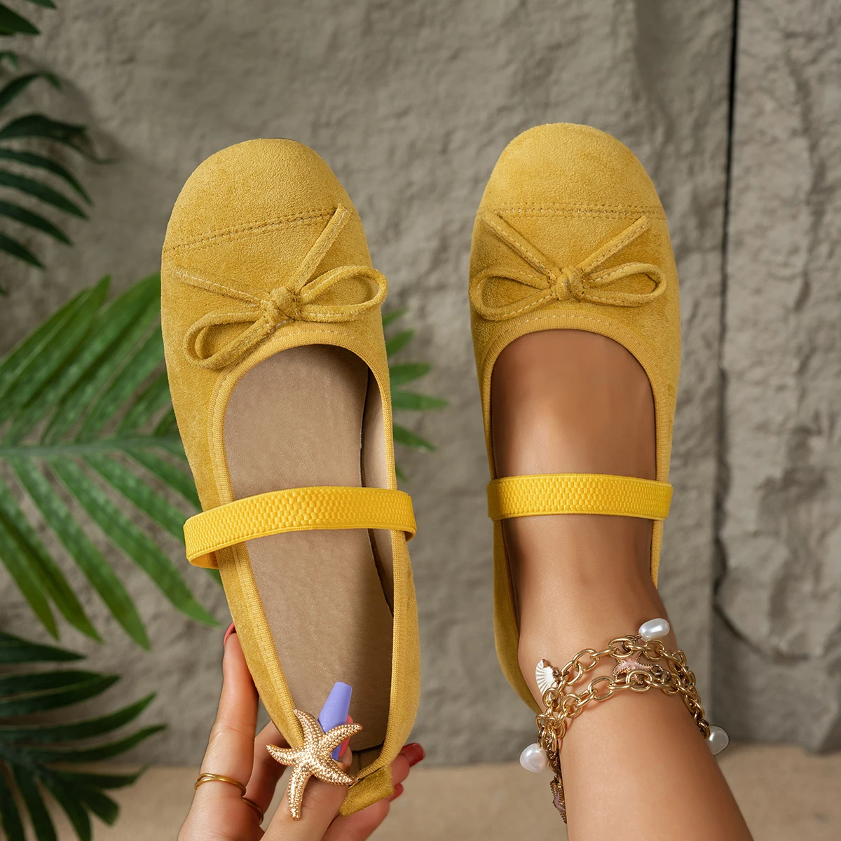 

Women Fashion sneakers Round Head Shallow Loafers Mouth Mary Janes Butterfly Knot Buckle Soft Sole Non-slip Ballet Flat Shoes
