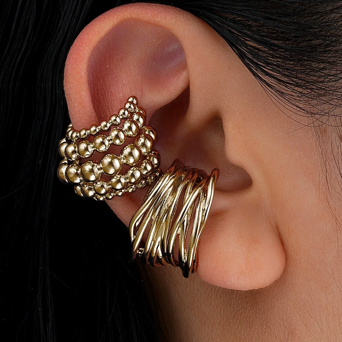 2Pcs/Set Punk Gothic C-Shaped Line Clip Earrings for Women Simplicity Irregular Without Piercing Earrings Fashion Jewelry Gifts