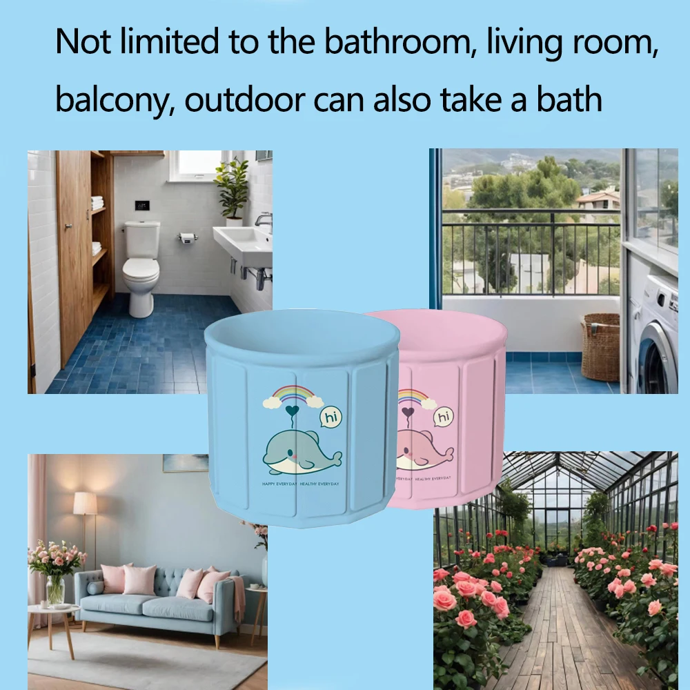 Foldable Ice Bath Tub Portable Bath Bucket Adults Shower Bucket Bathroom SPA Tub Cold Plunge Tub Home Full Body Steaming Bathtub