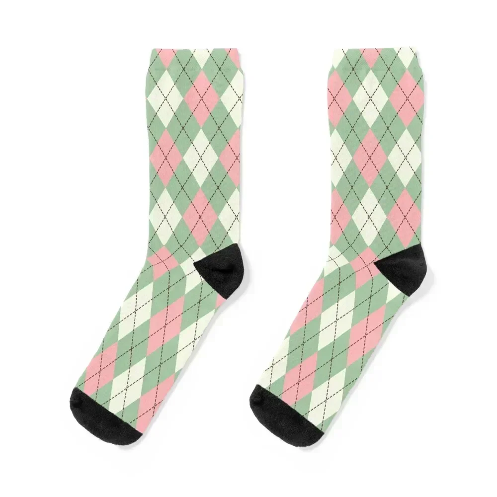

argyle_green pink white Socks Hiking boots custom sport designer Mens Socks Women's