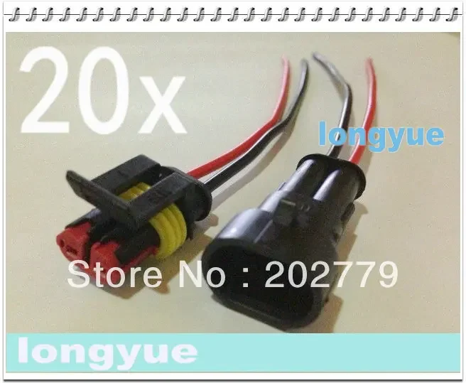 Longyue Factory Sale 20sets New 2 Pin Waterproof Electrical Wire Connector Plug Motorcycle Car Marine 10cm Wire