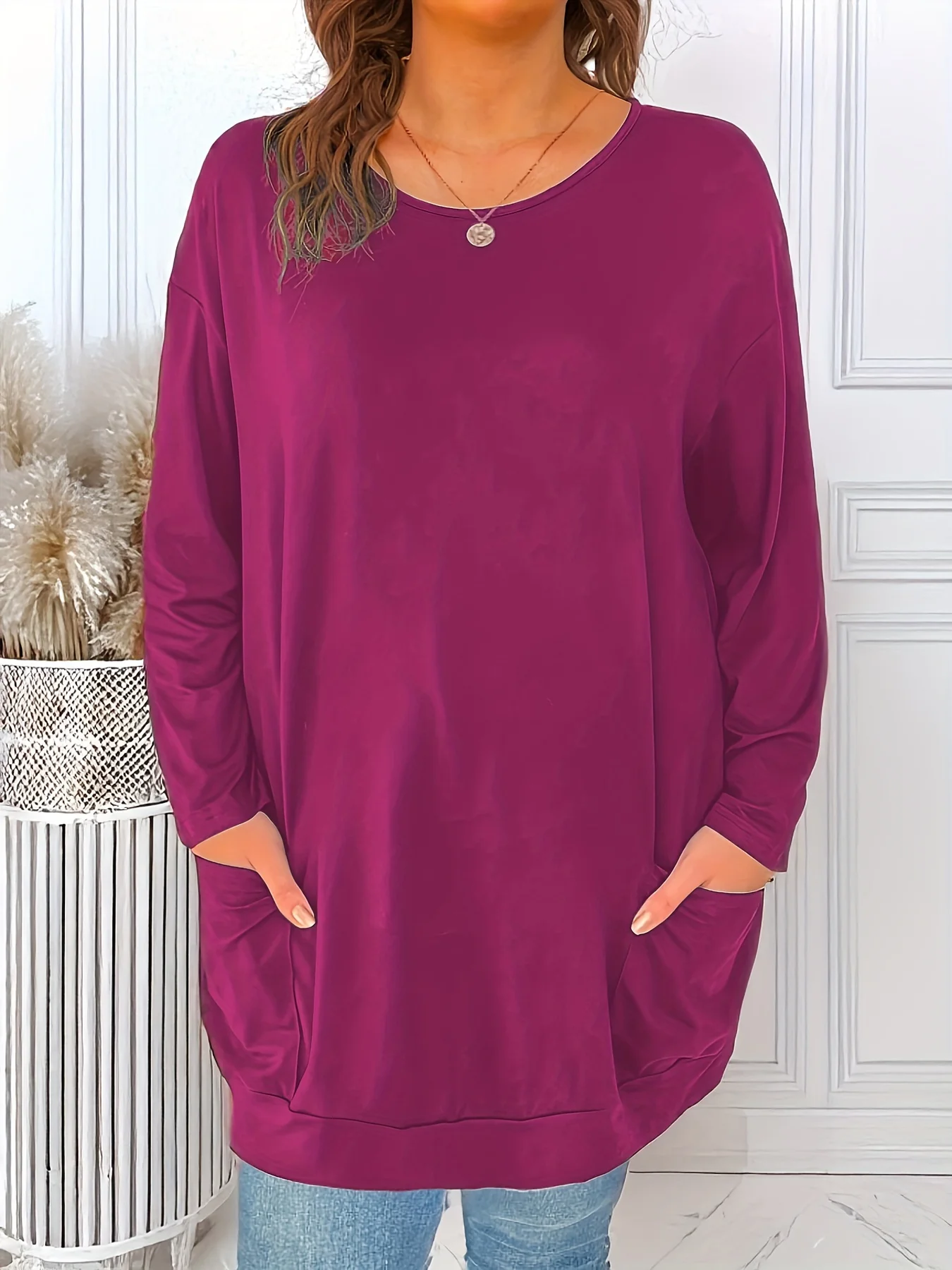 Plus Size Women's Long Sleeve Tunic Top with Pockets for Effortless Style and Comfort