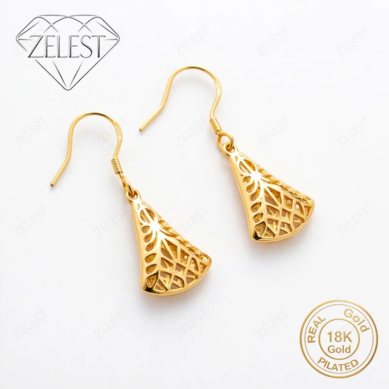 925 Sterling Silver 18K Gold Plated Exquisite Fan-Shaped Openwork Earrings for Women - Charming Party Gift Accessories