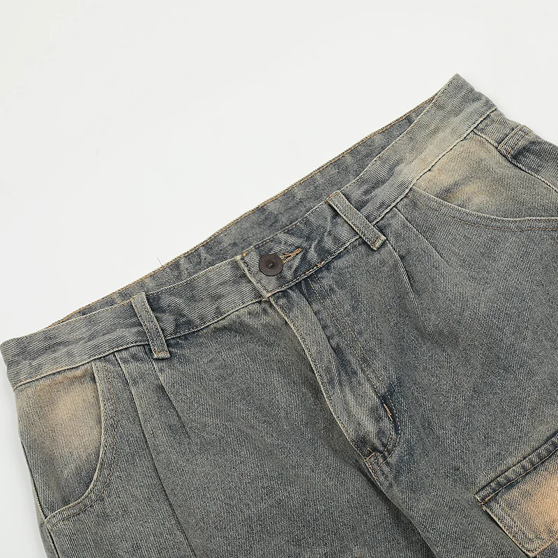 UPRAKF Straight-leg Multi Pocket Jeans Summer Streetwear Basic Pants Fashion High Street Autumn Casual Denim Loose
