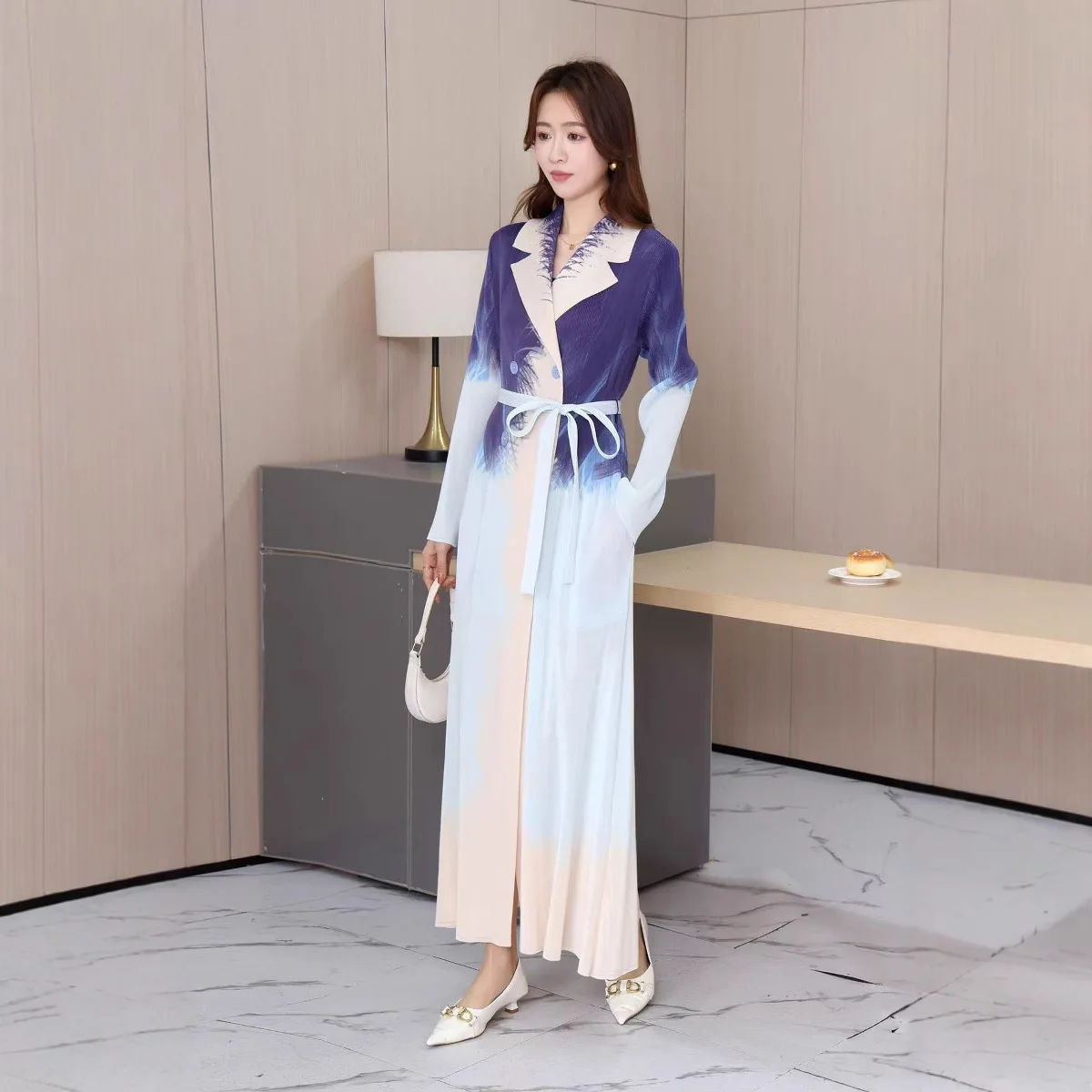 Pleats Pleats 2024 Fall New Oil Painting Splash Ink Wind Women's Models Casual High-end Elegant Fashion Dresses Women Clothing