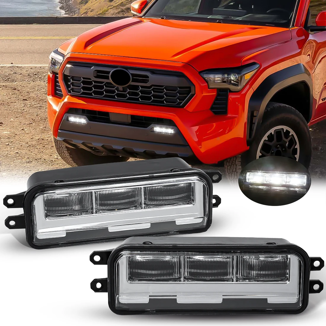 LED DRL For Toyota Tacoma Tundra 2023 2024 Fog Lamps Daytime Running Lights Auto Front Bumper Driving Headlights Car Accessories