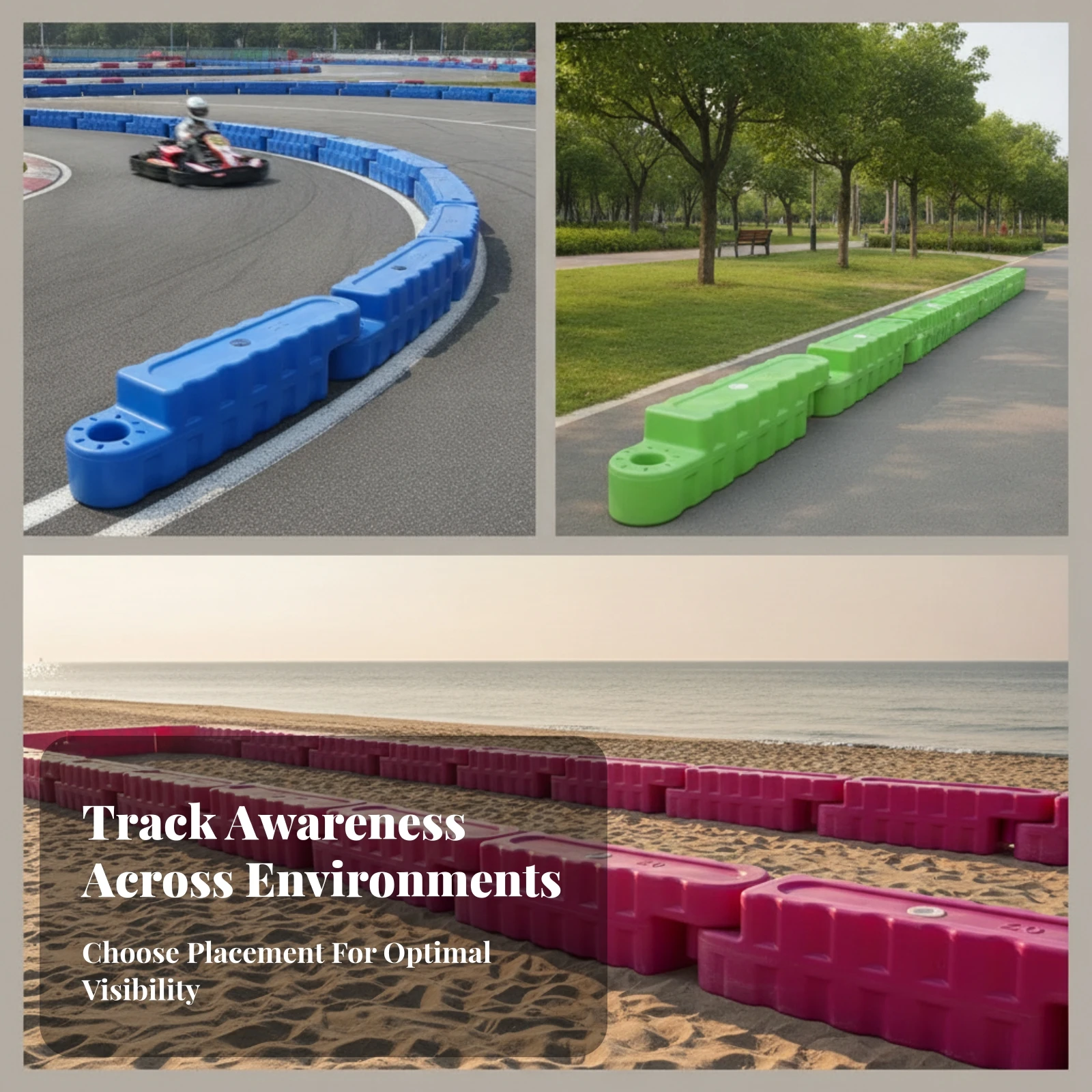 Modular Karting Water Barrier with Built in Carry Handle Floating Track Divider Impact Resistant HDPE Safety Barrier
