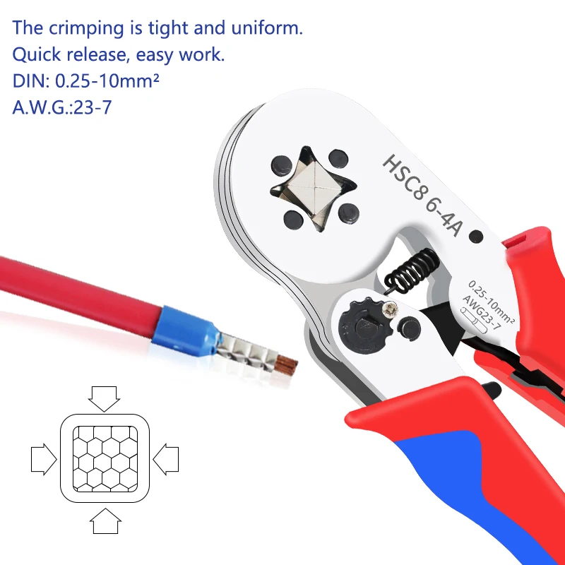 Crimping Pliers Ferrule Sleeves Tubular Terminal Tools HSC8 6-4 0.25-10mm2 Professional Electrician Adjustable Ratche