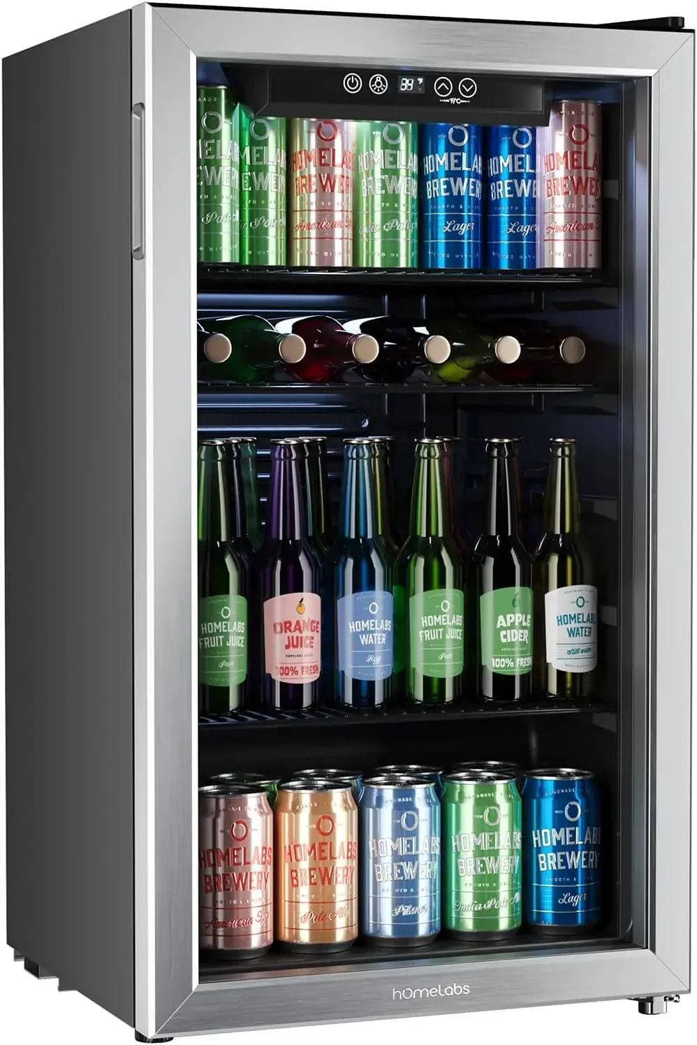 

hOmeLabs Beverage Refrigerator and Cooler - 120 Can Mini Fridge with Glass Door for Soda Beer or Wine - Small Drink Dispenser