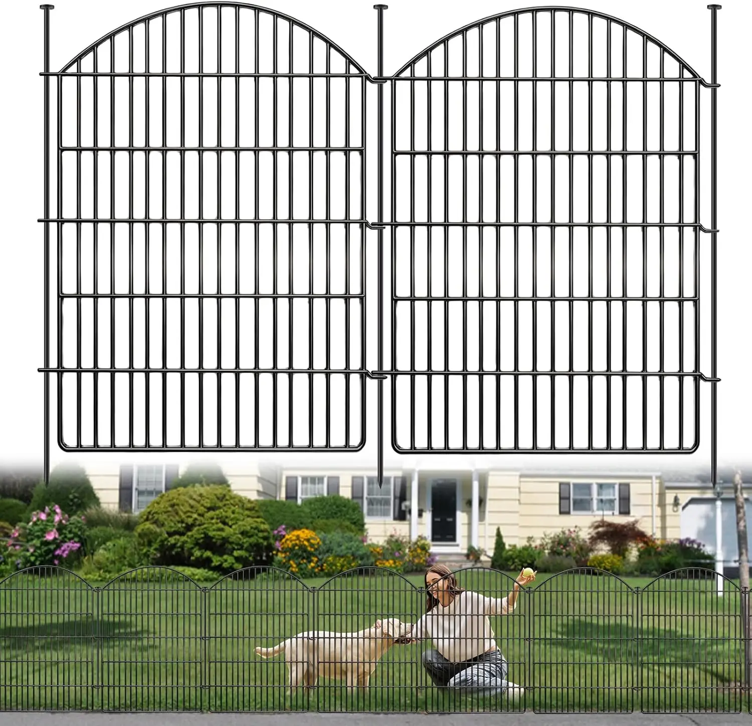 10 Panels Decorative Garden Fence, 40in (H) X 24ft (L) No Dig Dog Fences Outdoor for Yard, Rustproof Tall Metal Fencing