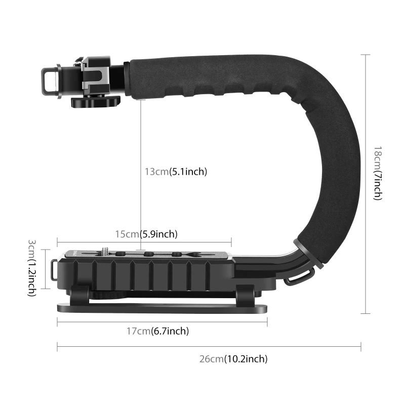 PULUZ C-Shape Handheld SLR Camera Stabilizer Bracket ABS Portable DV Camera Handle Grip Mount with Cold-shoe, Max Load: 3kg