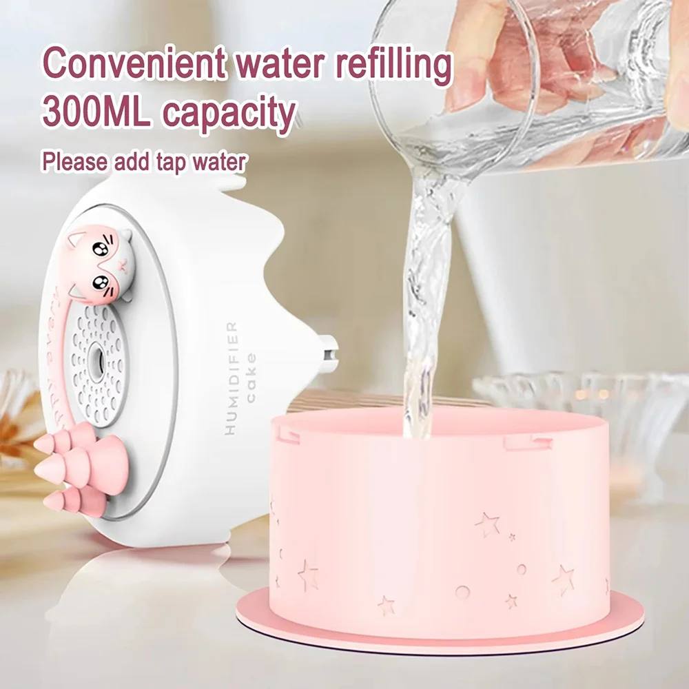

Cat cake humidifier rechargeable ultra quiet 4-color LED cold fog humidifier, suitable for bedroom and office gifts