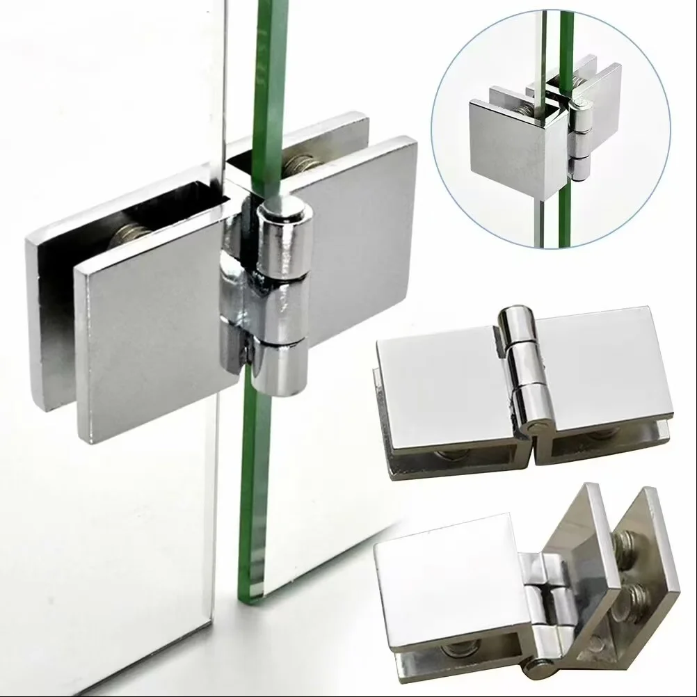 Open-Hole-Free Glass Hinge, Zinc Alloy Frameless Glass 0 Degree 90 Degree 180 Degree Hinged Wine Cabinet Bookcase Glass Door