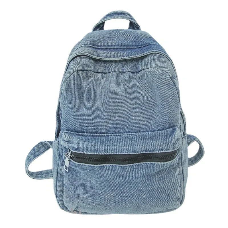 Denim backpack casual simple campus style student schoolbag street fashion travel versatile backpack