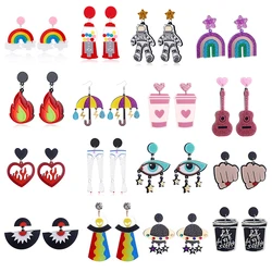 YAOLOGE New Clouds Umbrella Octopus Milk Tea Leaves Geometric Acrylic Earrings for Women Fashion Cartoon Travel Wedding Jewelry
