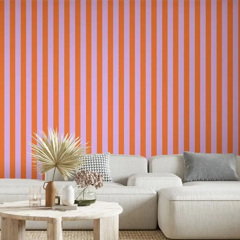 Purple and Orange Stripes Wall Paper, Modern Peel and Stick Wallpaper,Removable and Self-adhesive Wallpaper, Geometric Wallpaper