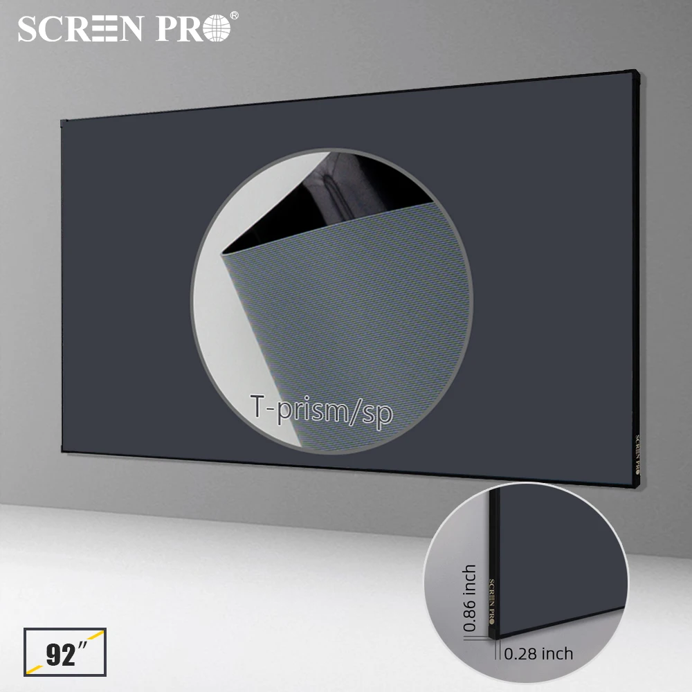 SCREENPRO 92inch ALR Projector Screen T-prism Gray Crystal With Fixed Frame 16:9 Anti Light Projection Screens for UST Projector