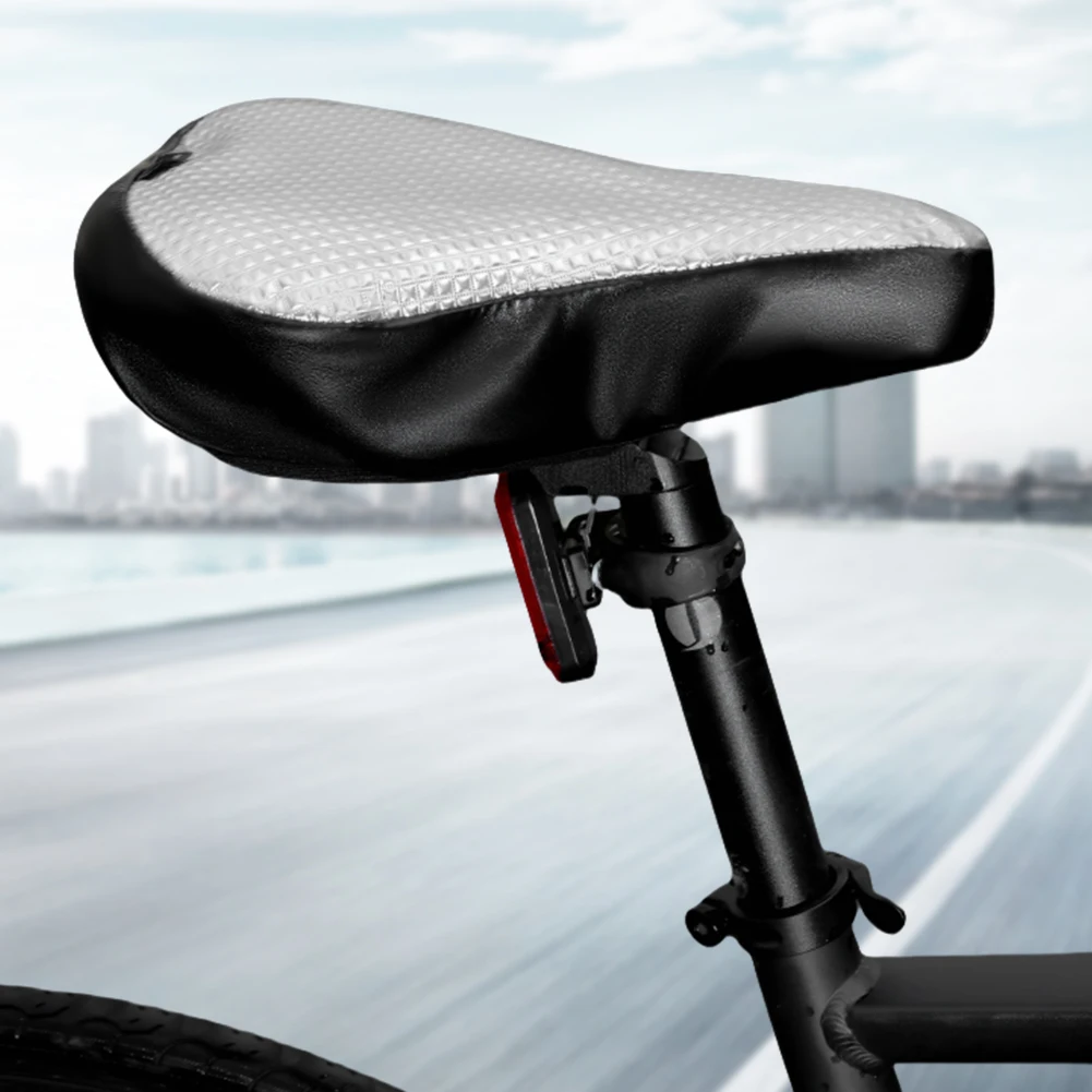 ผ้าคลุมเบาะจักรยานกันน้ำ อลูมิเนียมฟอยล์ฉนวนกันความร้อน ป้องกันเบาะจักรยาน ป้องกันรังสียูวี อุปกรณ์เสริมสำหรับการปั่นจักรยานกลางแจ้ง