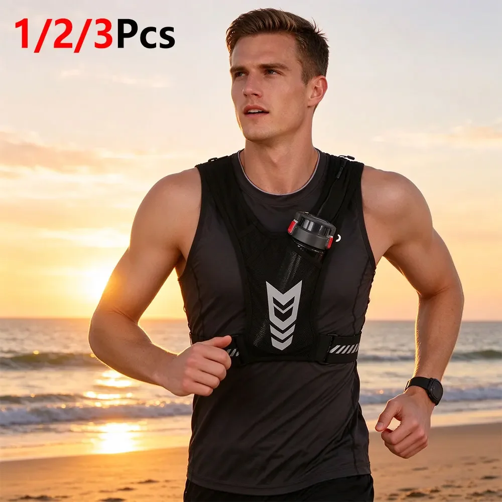 1/2/3Pcs Multi-Pocket Running Chest Vest, Reflective Safety Strips, Ultralight Breathable Mesh, Water Bottle Holder, Sports Gear