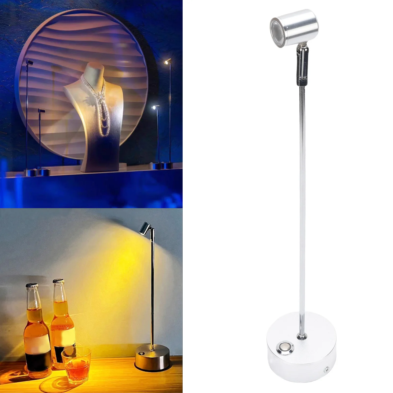 Table Spotlight 3W Touch Dimmable 3 Color Rechargeable Jewelry Display Table Lamp for Home Restaurant Bar Showcase Spotlights