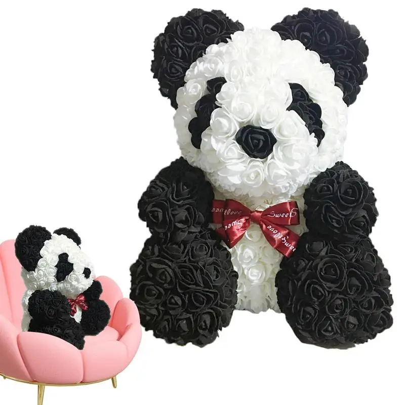 

Artificial Rose Flower Bear Never Withered Flowers Assembled Flower Panda Bear Rose Flower Bear Valentine's Day Anniversary