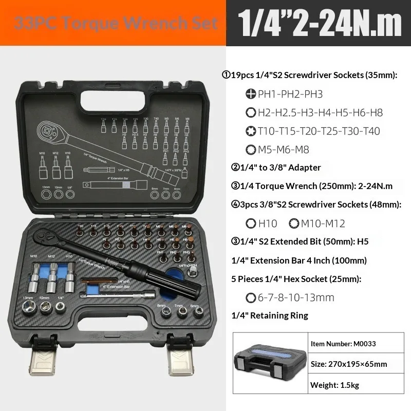 

Набор динамометрических ключей для мотоцикла с приводом 1/4 дюйма, прецизионный регулируемый небольшой набор инструментов с трещоткой 3-24 Нм для ремонта велосипеда, обслуживания