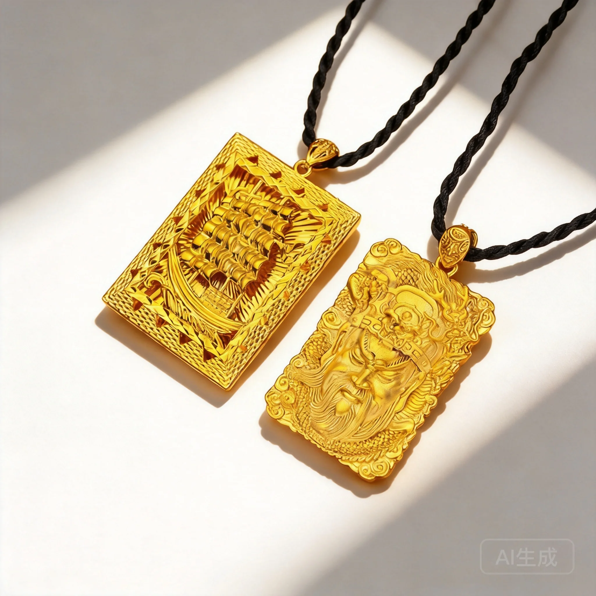 2026 Men's Gold Plated Pendant Necklace Hip Hop Trendy Jewelry For Men Solid Vietnamese Sand Gold Guan Gong Sailing Abacus Charm