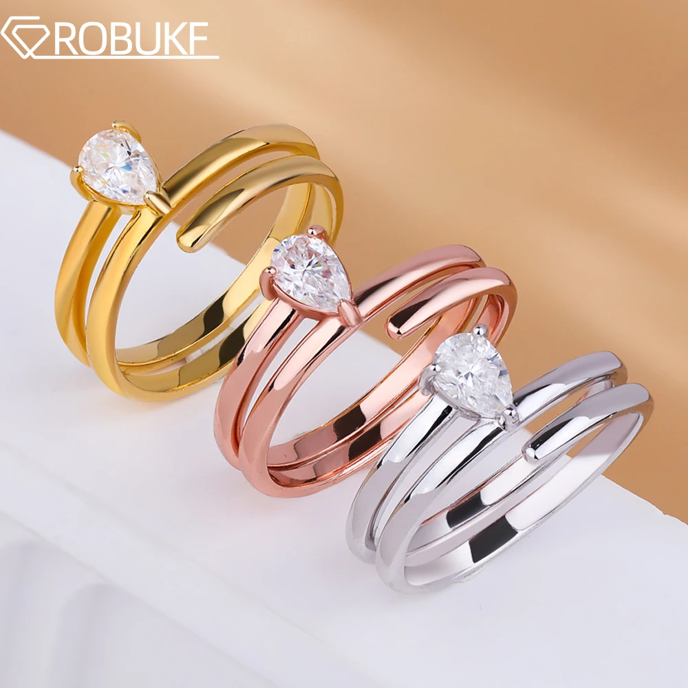 

4*6MM Solitaire Pear Cut Moissanite Ring For Women 0.5CT Lab Daimond Certified 925 Sterling Silver Plated 18K 3 Rows Party Rings