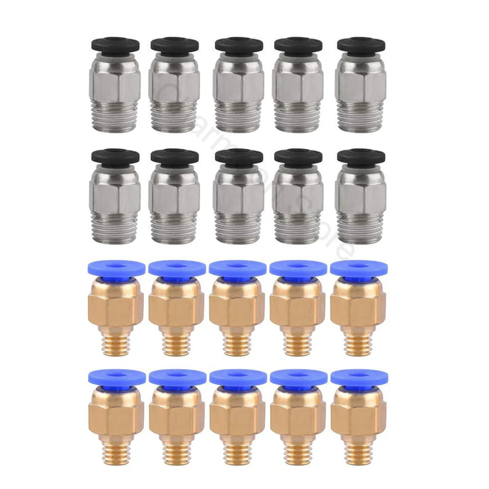 20pcs/lot PC4-M10 Straight Pneumatic Fitting Push to Connect + PC4-M6 Quick in Fitting for 3D Printer Bowden Extruder