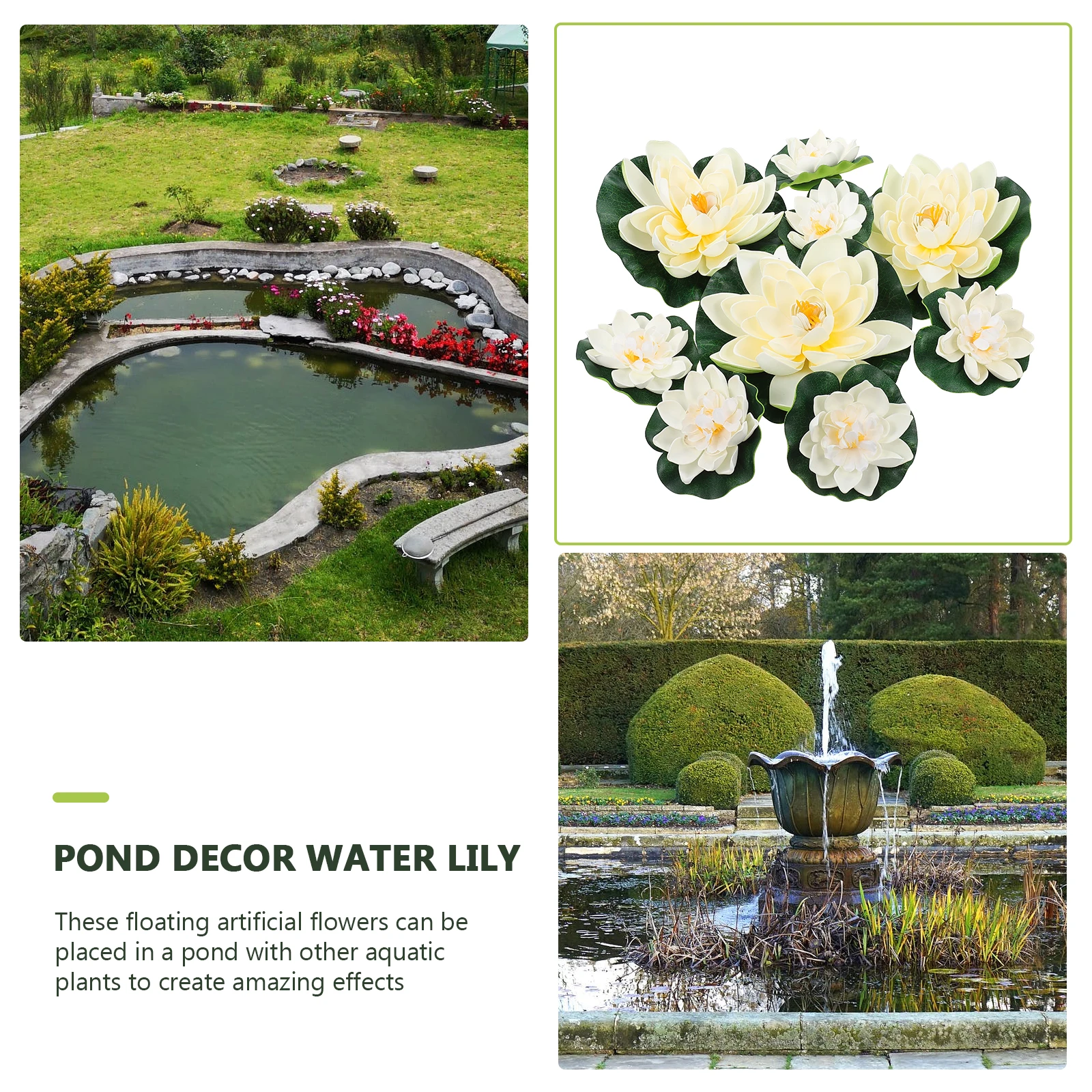 

9pcs Artificial Lotus Pond Decor White Fake Water Lily Ornament Ornament Lotus For Garden Courtyard Home Decoration