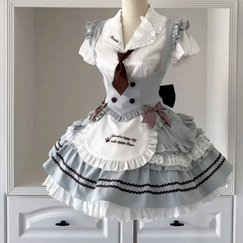 Ensemble 3 pièces Style Preppy japonais Lolita pour femmes, chemises à manches courtes, gilet Slim,