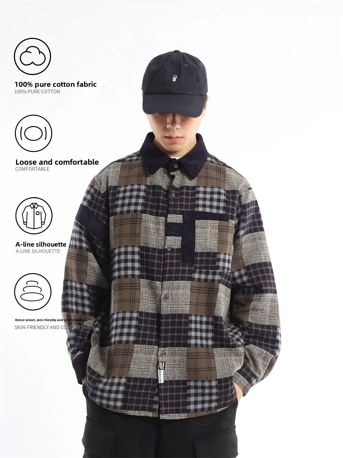 Japanese Style Heavyweight Woolen Corduroy Plaid Loose Fit Workwear Shirt Long Sleeve Retro Open Cardigan Male Fashion Autumn...