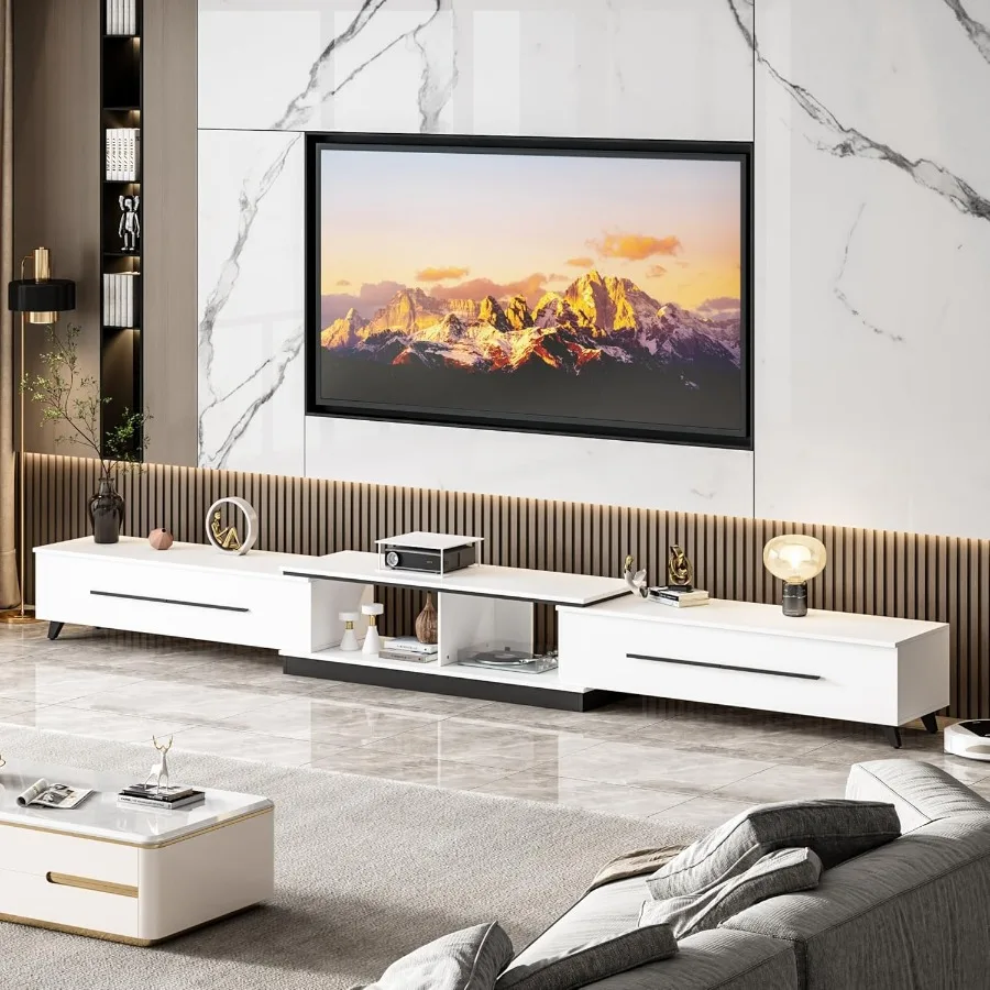 Extendable TV Stand for TVs up to 75 Modern Entertainment Center with Shelves Drawers Media Console Table for Living Room