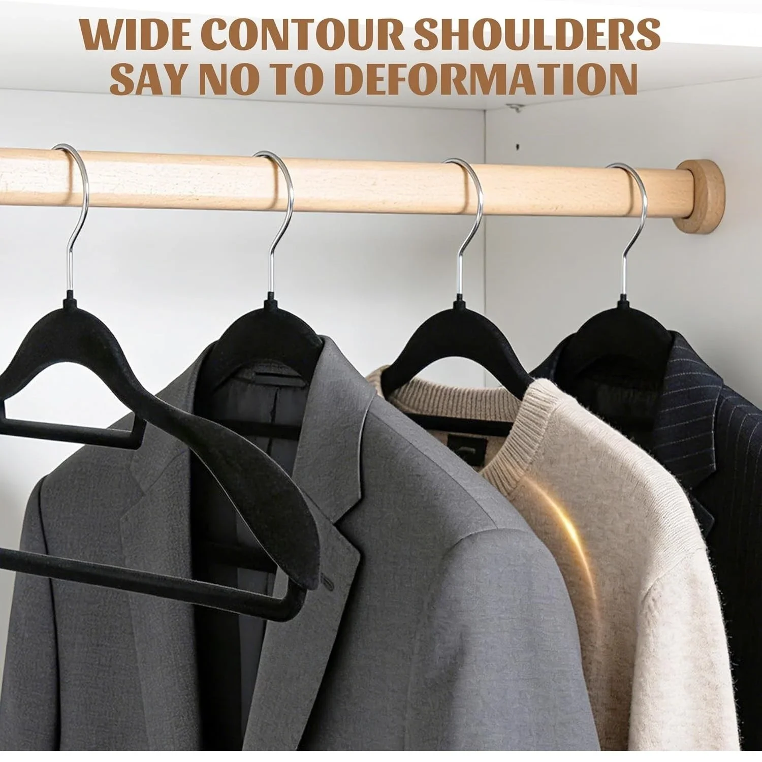 Wide Shoulder Velvet Suit Hangers,Luxury Curved Heavy-Duty Thickened Jackets Hanger for Men,High-End Anti-Bulge Clothing Racks