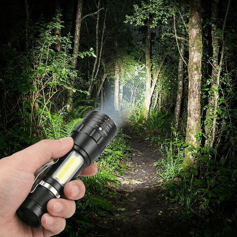 USB Rechargeable Mini LED Flashlight Adjustable Focus Portable Pocket Flashlight Waterproof Three Modes LED Light Keychain